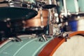 Detail of a drum kit closeup . Drums on stage retro vintage picture. Royalty Free Stock Photo