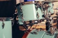 Detail of a drum kit closeup . Drums on stage retro vintage picture. Royalty Free Stock Photo
