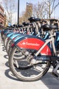 Detail of new santander Boris bikes in line