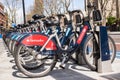 Detail of new santander Boris bikes in line