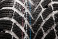 Detail new winter tire with snow Royalty Free Stock Photo