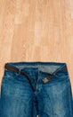 Detail of nice blue jeans with belt Royalty Free Stock Photo