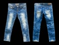 Detail of nice blue jeans on black background Royalty Free Stock Photo