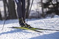 Detail of nordic ski skier on a slope in the Italian alps