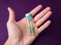 detail of object a green plastic lighter, gas lighter concept Royalty Free Stock Photo