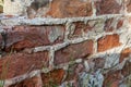 Detail of old brick wall from abandoned building. Old brick background. Royalty Free Stock Photo