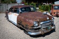 Detail of an old classic Nash Motors Statesman Super Fastback Airflyte police car outside