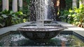 Detail of an old classic style stone fountain with flowing water. Royalty Free Stock Photo