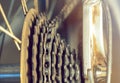 Detail of an Old Rusted Bicycle Freewheel with Chain Royalty Free Stock Photo