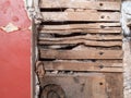 Detail of old lath and plaster wall in abandoned derelict building. Royalty Free Stock Photo