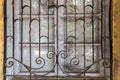 Detail of old metal grille on the cobwebbed window Royalty Free Stock Photo