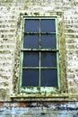 Old Moss Covered Window Glass Panes Brick Wall Royalty Free Stock Photo