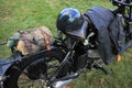 Detail of an old motorcycle in England in the summer.