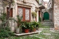 Old street in Vis, with stone houses and flower pots Royalty Free Stock Photo