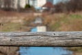 Detail of old rural fencing with shallow focus on single fence post Royalty Free Stock Photo