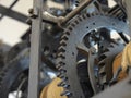 Detail of old rusty gears, transmission wheels.