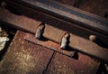 Detail of an old rusty rail joint Royalty Free Stock Photo