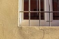 Detail at old rusty window with iron railings Royalty Free Stock Photo