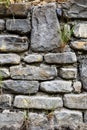 Detail from an old stone wall with grass growing in the cracks Royalty Free Stock Photo