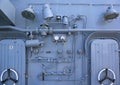 Detail of old system and steel door in the battleship Royalty Free Stock Photo