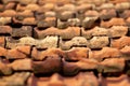 Detail of an old tiled roof on an old house Royalty Free Stock Photo