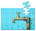 Detail of a old water brass faucet isolated on solid color background - solution concept in jigsaw puzzle shape Royalty Free Stock Photo