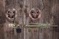 The detail of the old wooden door with the metal knockers on it. Royalty Free Stock Photo
