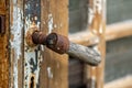 detail of old wooden door. Selective focus Royalty Free Stock Photo