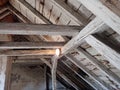 Old wooden roof beam structure