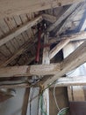 Old wooden roof beam structure