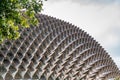 Detail of One dome of Esplanade Theatres under heavy cloudscape, Singapore Royalty Free Stock Photo