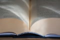 Detail of an open book with blurred text. Royalty Free Stock Photo