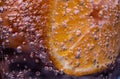 Detail of orange slice in sparkling water. Royalty Free Stock Photo