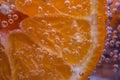 Detail of orange slice in sparkling water. Royalty Free Stock Photo