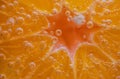 Detail of orange slice in sparkling water. Royalty Free Stock Photo