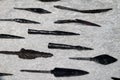 Detail of original prehistoric or medieval weapons - spear or arrow, used by tribes for hunting. Rustic iron weapon found by