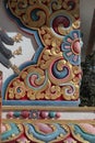 Nepal,Detail of ornamented corner of a tibetan buddhist stupa with lotus flower in the middle. Royalty Free Stock Photo