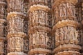 Detail of outside wall on Hindu temple in India's Khajuraho.
