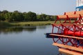 Detail of a paddle steamer boat on a lake