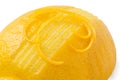 Detail of partially peeled half of lemon with strings of lemon zest Royalty Free Stock Photo