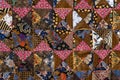 Detail patchwork quilt in market. Bali island, Ubud, Indonesia. Closeup patchwork blanket texture Royalty Free Stock Photo