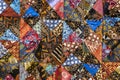 Detail patchwork quilt in market. Bali island, Ubud, Indonesia. Closeup patchwork blanket texture Royalty Free Stock Photo