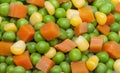 Detail of peas, carrots and corn kernels
