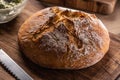 Detail of a perfect crust on a loaf of home baked bread