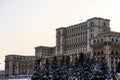 Detail photo of the famous Palace of the Parliament Palatul Parlamentului in Bucharest during winter season