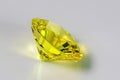 Detail photo focus stacking of a self-cut Synthetic Corundum with Light Yellow nr20sp color and Omni Oval 1.33.1 cut, placed on Royalty Free Stock Photo