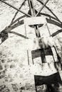Detail photo of old tower windmill in Holic, black and white