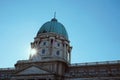 Detail of the cupola of the Buda castle in Budapest (Hungary) with sun rays Royalty Free Stock Photo