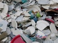 Detail of a pile of broken china ready to be recycled and used as raw material for construction bricks Royalty Free Stock Photo