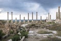 Detail pillars in the ruins with dramatic cloudscape in Tyre, Sour, Lebanon Royalty Free Stock Photo